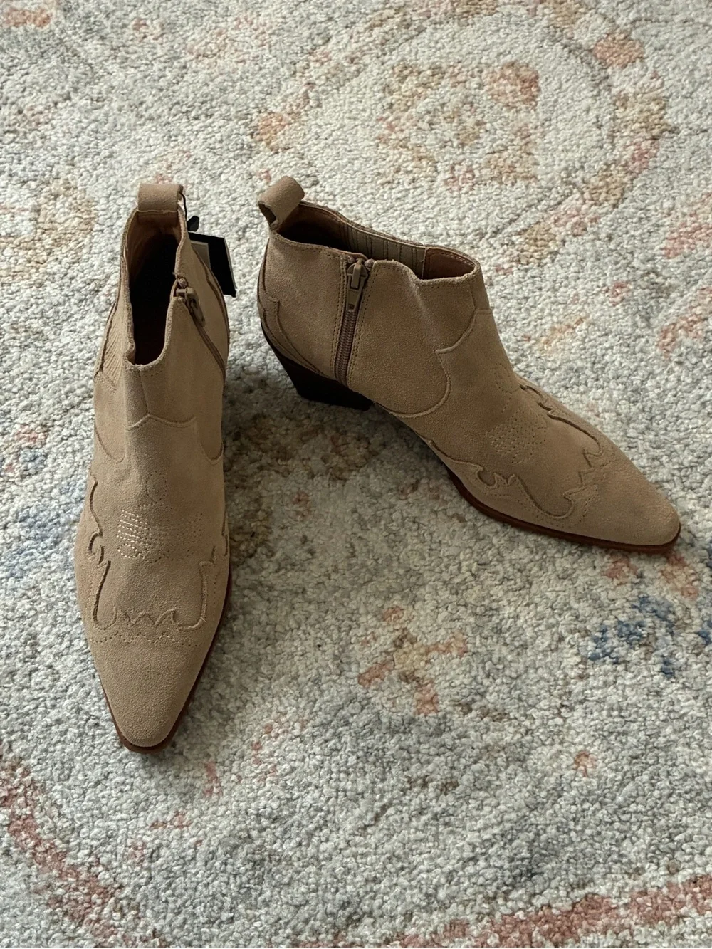 NWT-Zara Beige Suede Western Ankle Booties-Size 6.5 - Picture 7 of 10